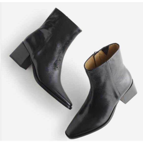 Madewell The Ardin Ankle Boot Leather Block Heel Size 9.5 Black NWOB $198 - Picture 1 of 13